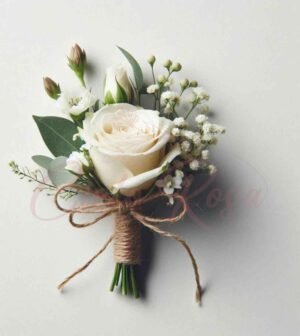 Boutonniere Rosa Blanca y Cuerda
