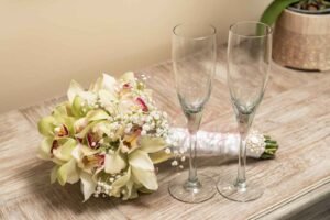 Juego Matrimonial Bouquet Copas y Boutonniere
