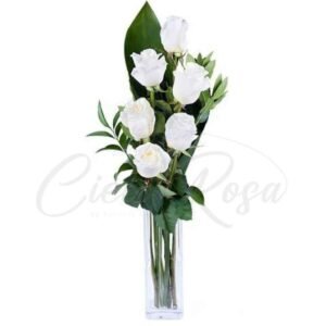 Florero Pequeño 6 Rosas Blancas